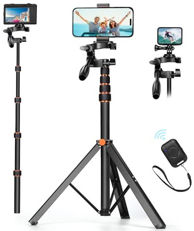 Perches Selfie Trépieds, Ufanore 63,5'' Détachable Trépied pour téléphone Portable avec 360° Rotative Panoramique Tête, Bluetooth Trépied Monopode avec Support GoPro pour iPhone, Android, Caméra