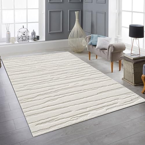 Teppich-Traum Flur Diele Eingang Läufer lang modern Designer Kurzflorteppich Boho Style Abstraktmuster Creme Beige weich flauschig 80x300 cm