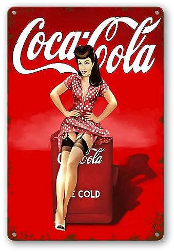 Cartel de metal con diseño de chica pinup de Coca-Cola, decoración de pared vintage, arte retro, decoración divertida para el hogar, granja, regalos elegantes para bar, pub, cafetería, sala de estar,