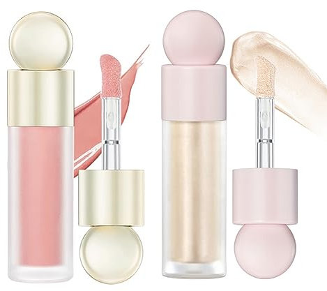 Ofanyia 2Pcs Liquid Blush Highlighter, Soft Cream Highlighter Blush Face Makeup, Moisturizing Lightweight Blendable Feel, Easy to Blend Soft Velvet Liquid Blusher for Cheek