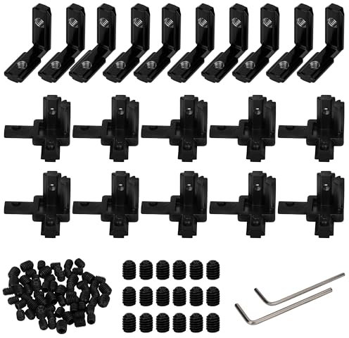 Belle Vous Lot de 20 Connecteurs de Profilés Extrudés - Série 2020 - Connecteurs 3 Sens - Supports en L à 90 degrés en angle droit avec vis - Meubles en Bois - Étagères - Armoires