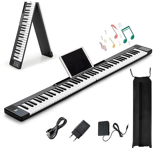 DREAMADE Faltbares 88 Tasten Digital Piano, E Piano mit 128 Töne & 128 Rhythmen, Elektronisches Keyboard mit MIDI & Bluetooth & Aufnahmefunktion, Klavier Tastatur mit Sustain Pedal (Schwarz)