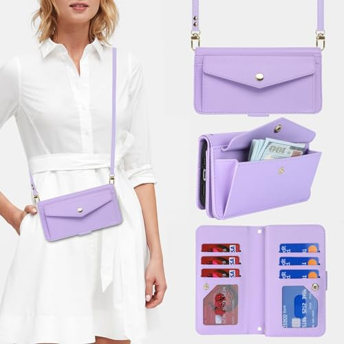 Zouzt for iPhone 11 Wallet Case for Women, Purse with Credit Card Holder Slots Crossbody Lanyard Strap Flip Folio Book Shockproof Protective Cover for Apple iPhone 11 6.1 Inch (Purple)