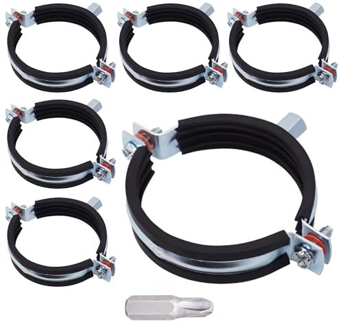 SKIR'CO (6 unidades) Soportes de tubo con revestimiento de goma para tubos de 75 a 80 mm, abrazaderas de tubería, soportes de tubería para montaje en pared y techo