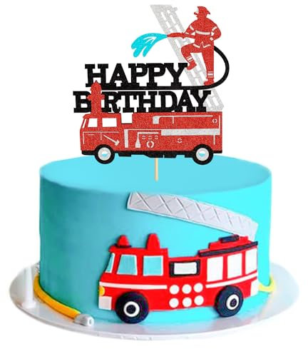 Blumomon 1 Stück Fireman Cupcake Toppers Set Feuerwehr LKW Cupcake Feuerwehr Thema Baby Dusche Boy Mädchen Geburtstagsfeier Dekorationen