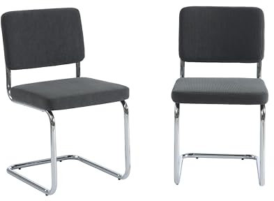 BAÏTA - Lot de 2 chaises Jack Velours côtelé Gris Charbon Pieds métal chromé