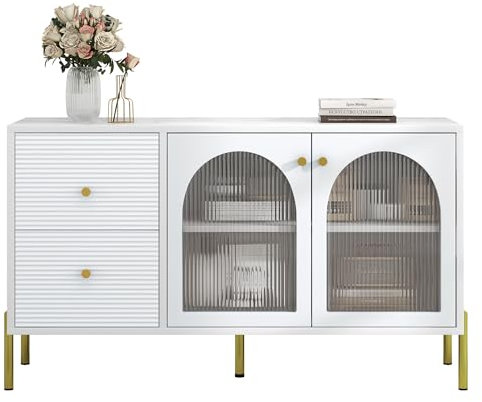 Merax Commode avec étagères réglables - Buffet en bois avec 2 portes et 2 tiroirs - Armoire polyvalente et table TV avec beaucoup d'espace de rangement - Pour salle à manger, salon et chambre à
