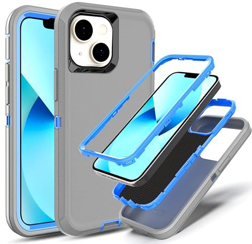 YmhxcY for iPhone 13 mini iPhone 12 mini Case Shockproof Dropproof Dust-Proof Drop Proof 3-Layer Durable Phone Case Heavy Duty Protection Phone Case Cover for iPhone 13 mini-Grey/Dark Blue