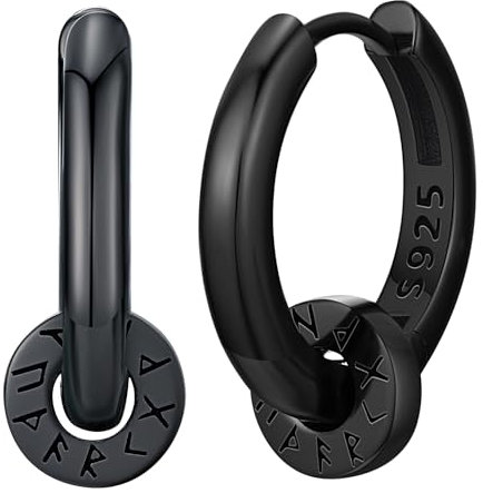Wikinger Ohrringe Herren Silber 925 Wikinger Rune Creolen für Männer Damen Ohrringe Creolen Wikinger Schwarz Nordische Wikinger Ohrschmuck für Herren Frauen