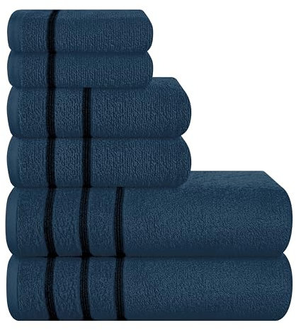 MyOwn Ultra-weiches 6er-Pack Baumwoll-Handtuch-Set, enthält 2 übergroße Badetücher 70 x 140 cm, 2 Handtücher 40 x 60 cm und 2 Waschbetten 30 x 30 cm, Mineral Blau