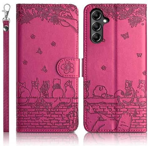 Succtopy Coque pour Samsung Galaxy A55 5G Étui de Protection [Etui à Rabat] [Pochette de Portefeuille] [Fermeture Magnétique] Housse Premium en Cuir PU Portefeuille Samsung Galaxy A55 5G Rose Rouge