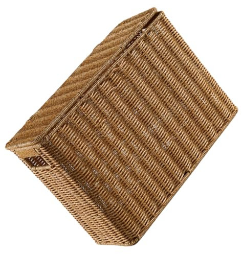 Panier en rotin Boîte de rangement étroite et haute avec couvercle Panier d'étagère en osier Porte-revues tissé Porte-journaux Panier à sachets de thé Étagères en jonc de mer Panier Poubelle avec couv