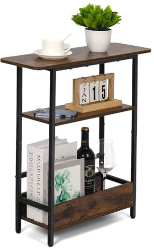 Table d'appoint étroite pour petits espaces, petite table d'appoint à 3 niveaux avec étagère de rangement et porte-revues, table de nuit fine et fine pour chambre à coucher, salon, canapé pour