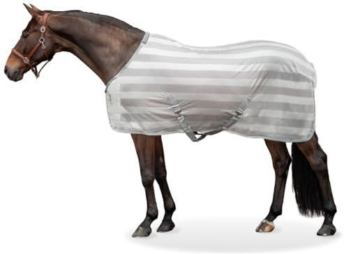 Equinate Fliegendecke Guardian mit Kreuzbegurtung und Widerristpolster 145cm Silbergrau - Ekzemerdecke mit effektiven Schutz vor Fliegen und Insekten - Pferdedecke - Weidedecke