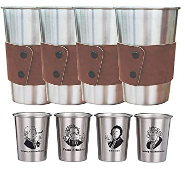 Fyearfly Bicchiere in acciaio inox, bicchiere personalizzato in acciaio inox, 4 confezioni 500ML Bicchiere personalizzato in acciaio inox con custodia in pelle per incisione laser