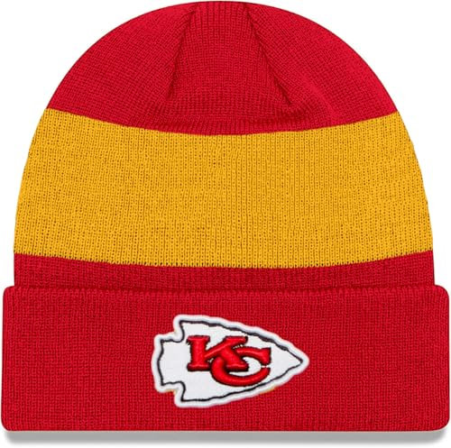 NFL Kids Youth 8-20 Offiziell lizenzierte Team-Farbe, Primär-Logo, Basic, Sport, Strickmütze für kaltes Wetter, mit Bündchen, Kansas City Chiefs - Rot, Einheitsgröße