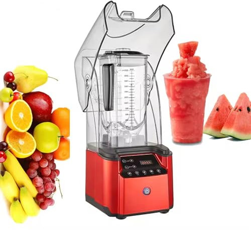 Commercial Quiet Shield Blender 2000W Industrial Blenders Red,6-leaf serrated knife handle,stainless steel,BPA-Free Fully enclosed sound insulation design,for Ice Crushing, Shakes and Smoothies for