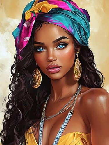 MOMAKA 5D Diamond Painting Kits Afrikanische Schwarze Frau, DIY Diamant Malerei Full Drill Set Schön , Runde Diamant Arts Craft Cross Stickerei Malerei Kits für die Home Wanddekoration 30x40cm-85