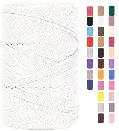 Macrame Yarn, 3 mm x 225 m, Rope for Crocheting, Bags, Cotton Cord, Cotton Cord, Cotton Thread, Braided Textile Yarn, Baskets, Easy Yarn (Pack of 28, 1 Piece)