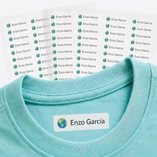 100 Etiquetas para Ropa Personalizadas con Nombre - Marcador termoadhesivo infantil para niños, vuelta al cole, guardería - Etiquetas para tela, camisetas, abrigos... (B)