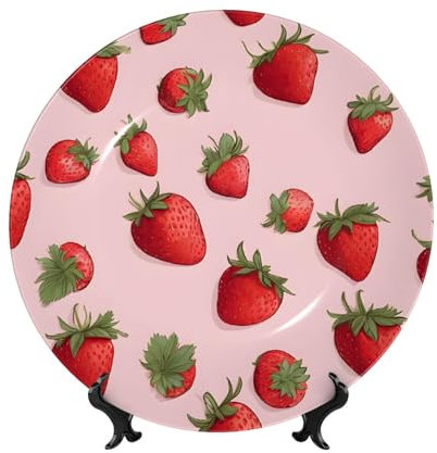 ESNAIUVCD Assiettes décoratives en porcelaine anglaise avec motif fraises - Assiettes rondes imprimées avec présentoir