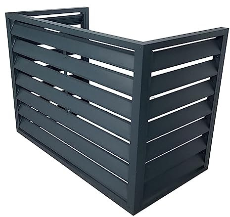 Aluminium-Klimaanlagenzaun-Sichtschutzabdeckung für AC-Einheiten im Freien, freistehend, mit Lamellen, Blumenregal, Fensterläden, Raumteiler, grau, 110 x 60 x 80 cm