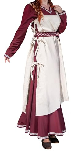 Leonardo Carbone® Damen Überkleid Hildegard Seitliche Bändel | Karneval, Halloween, Cosplay, LARP, Mittelalterkleid, Kostüm, Gewand | 100% Baumwolle Natur S/M