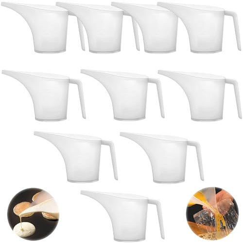 QSLKI 10 Pack Measuring Jugs, 500ml Plastic Measuring Funnel Pitcher with Long Spout, Heat Resistant Measuring Jugs Set for Soap Cakes Making, Filling Muffin Pans, Bakeware Molds, Oils, Fluids