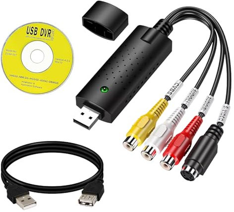 Grabber de audio y video USB 2.0, tarjeta de captura de video USB, convertidor de audio y video compatible con VHS, Hi8, DVD, VCR a digital, convertidor de audio y video para PC, TV, Mac, compatible