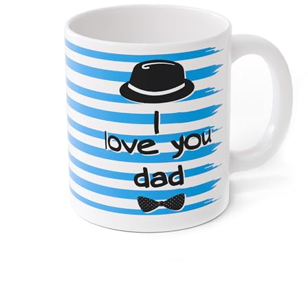 ICE TOYS 'I Love You Dad' Design Blue and White Stripes Mug with Hat and Bow Tie Decoration (Pape 3)