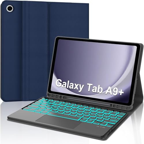 Occtingkind, Teclado Samsung A9+ Funda con Teclado para Samsung Galaxy Tab A9 Plus 11 Pulgadas Magnético Desmontable Bluetooth Keyboard QWERTZ USB C Trackpad Retroiluminación Azul Oscuro