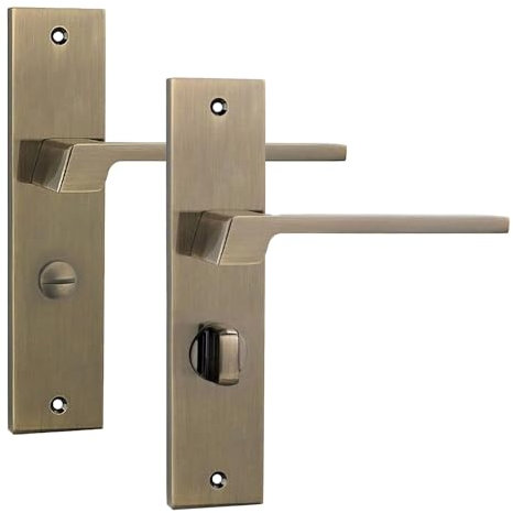 Decoranddecor Spectra Antique Brass Keyhole Backplate Door Handles Set – Lever Door Handles with Backplate for Modern Internal Applications in Commercial and Residential