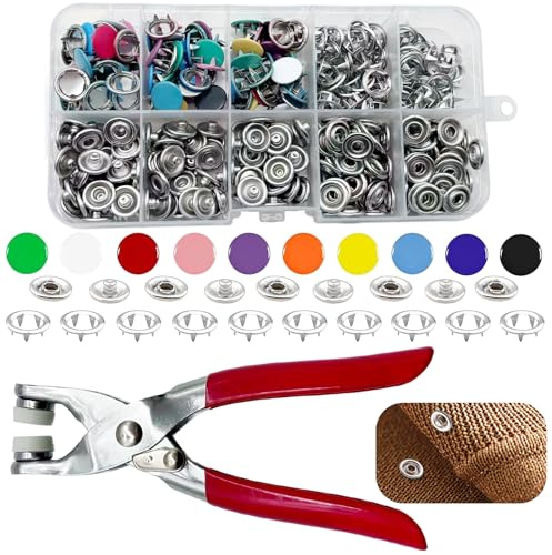 YSDINK Druckknopf Set mit Zange, 9.5mm Hohle Metall Druckknöpfe, Nähfreies Knopf Set für DIY Basteln, Kinderbekleidung, Kleidung, Taschen (Silber + Farbe, 100)
