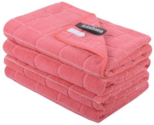 KinHwa 4er Set Geschirrtücher Mikrofaser in 45x65cm Hochsaugfähig & Langlebig Fusselfrei Streifen Geschirrtuch -Tea Towels-Küchentücher Dicke Premium Geschirrtuch(Rosa)