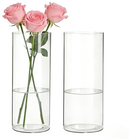 Koelaa Lot de 2 Vases à Fleurs en Acrylique Transparent - Vases Cylindriques Décoratifs Incassables pour Arrangements Floraux, Centres de Table de Mariage ou Cadeau Femme - 10 x 40 cm et 12 x 40 cm