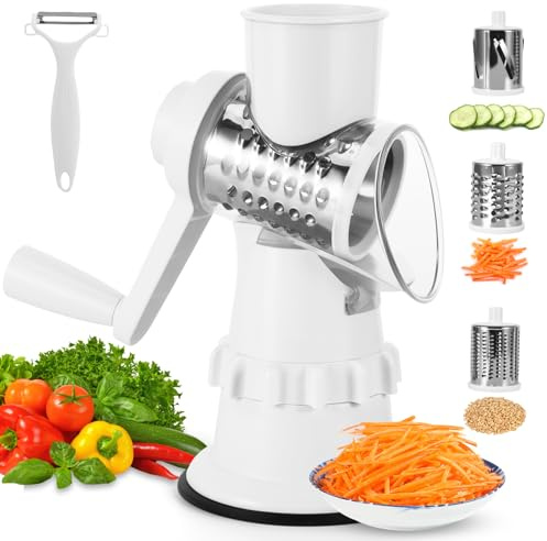 Cheese Grater with 3 Interchangeable Dlades for VegetablesCheese and Fruits | Cheese Grater with 3 Interchangeable Dlades for VegetablesCheese and Fruits with Strong Suction Base, Easy to Use