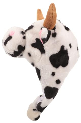 Gogogmee Plüsch Kuhmütze mit Hörnern und Ohren Kuschelige Tiermütze für Mädchen und Erwachsene Warme Verkleidungshut für Kostüm und Mottoparty