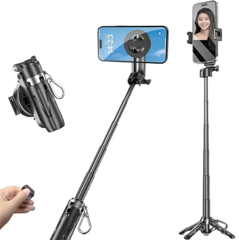 CBDYWVR Magnetischer Selfie-Stick mit klappbarem Halter & Kaltgeräteadapter, 360° drehbar, wiederaufladbare BT-Fernbedienung, 190g Ultraleicht Selfie-Stick für iPhone 12-17, Android & Vlogging