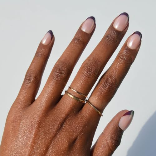 Glamnetic Press On Nails - Cherry Mood | Short Oval Fake Nails with Deep Red Micro French Tips in Glazed Glossy Finish, Salon Quality | 15 Sizes - 30 Nail Kit with Glue