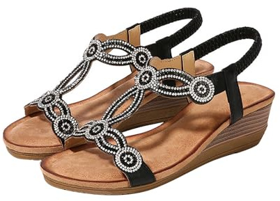 Nu Pieds Femme Confort Chaussures Ete Compensées Sandales Grande Taille Pour Femmes Pantoufles à La en Tournesol Talon Compensé Femme Chaussure Compensee Ete (Black 35)