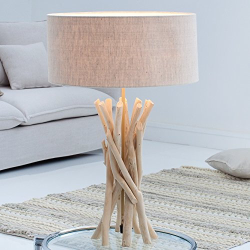 cagü XL Design Unikat Tischlampe KEMANG Beige aus Treibholz handgefertigt 60cm Höhe