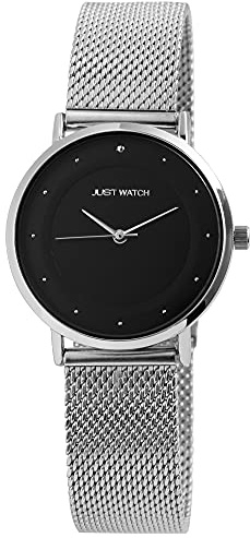 Just Watch Virginia Damen-Uhr Edelstahl Meshband Elegant Analog Quarz JW10073 (silberfarbig schwarz)