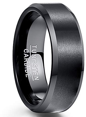 NUNCAD 8mm Ring Schwarz Herren Damen Partner aus Wolfram Gebürstet für Hochzeit Valentinstag Geburtstag Partnerschaft