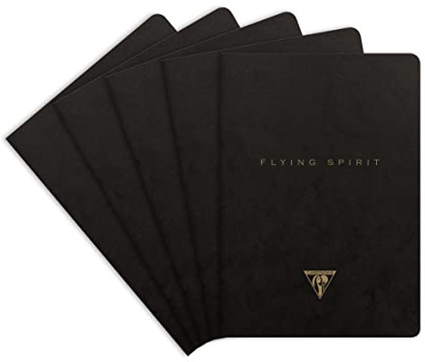 Clairefontaine 102536C - Packung mit 5 Hefte Flying Spirit liniert DIN A5 48 Blatt, Schwarz Motiven sortiert, 1 Pack
