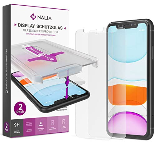 NALIA (2x Cristal Templado & Aplicador compatible con iPhone 11 Pro Max/Xs Max, 9H Protector Pantalla con Kit de Instalación para Fácil Alineación, Case-Friendly LCD Screen Protector - Transparente