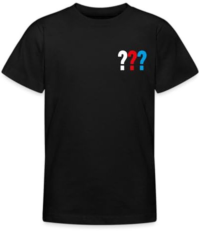 Spreadshirt Die DREI Fragezeichen Kleines Logo Teenager T-Shirt, 152/164 (12-14 Jahre), Schwarz