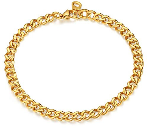 FindChic 5mm Panzerkette Armband Gold Herren Cuban Armbänder Edelstahl massives kubanisches Armkette Hip Hop Bracelet 19cm lang Geschenk für Männer Jungen Damen