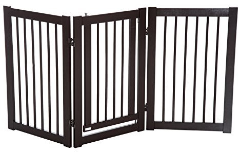 PawHut Barrière modulable Pliable barrière de sécurité avec Porte verrouillable intégrée dim. 155L x 76H cm MDF Brun foncé