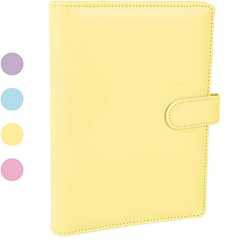 falllea A5 PU Leather Ring Binder, Refillable 6 Round Ring Binder Cover, Business Notebook Binder Notepad and Meeting Notebook, Travel Writing Notebook Diary Binder Cover(Yellow)