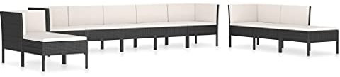 vidaXL Gartenmöbel 10-TLG. mit Auflagen Lounge Sofa Garten Garnitur Sitzgruppe Sitzgarnitur Gartenset Gartensofa Ecksofa Mittelsofa Poly Rattan Schwarz